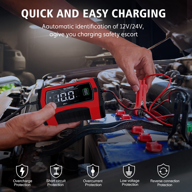 Lifepo4 Battery Charger Smart Automatic - เครื่องชาร์จอัตโนมัติ 10A สำหรับแบตเตอรี่ลิเธียม LiFePO4 GEL ตะกั่วกรด