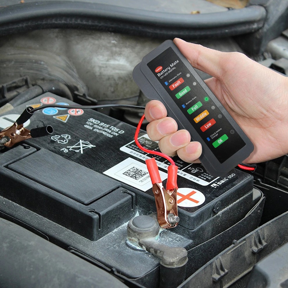 Alternator Tester Digital Diagnostic Tool - เครื่องทดสอบแบตเตอรี่รถยนต์ขนาดเล็ก 12V พร้อมจอแสดงผล LED 6 ดวง