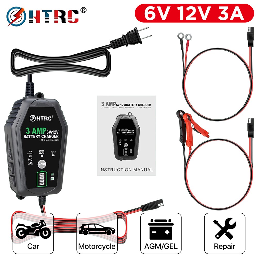 Lifepo4 Battery Charger Smart Automatic - HTRC รถแบตเตอรี่เครื่องชาร์จ 6V 12V 3A PULSE