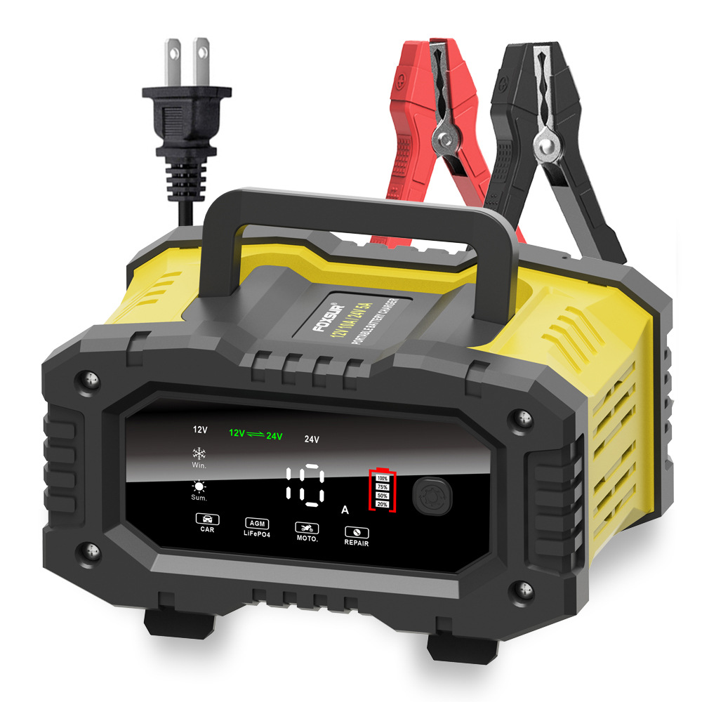 Smart Car Battery Charger 12V 24V 20A - Foxsur ที่10A 20A ที่ชาร์จแบตมอเตอร์ไซค์ในรถยนต์12V/24V ที่ชาร์จแบตเตอรี่ LiFePO4กรดลิเธียม
