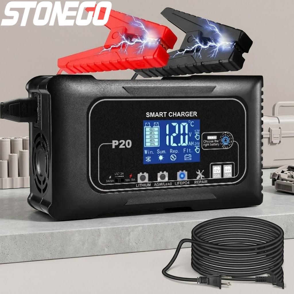 Smart Car Battery Charger 12V 24V 20A - เครื่องชาร์จแบตเตอรี่อัจฉริยะ 12V 24V 20A สำหรับรถยนต์ ATV