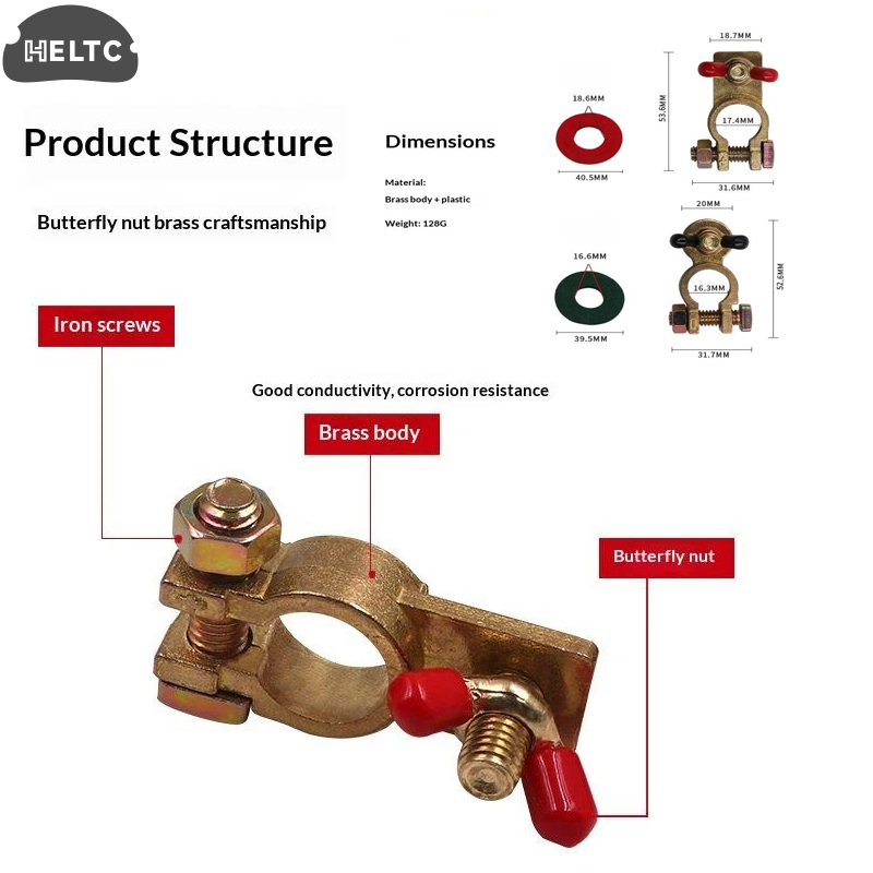 Battery Terminal Clamps Quick Release Brass - ชุดขั้วต่อแบตเตอรี่ทองเหลืองแบบแข็ง 1 ชุด พร้อมตัวล็อคแบบปลดเร็ว สำหรับรถยนต์ รถบรรทุก