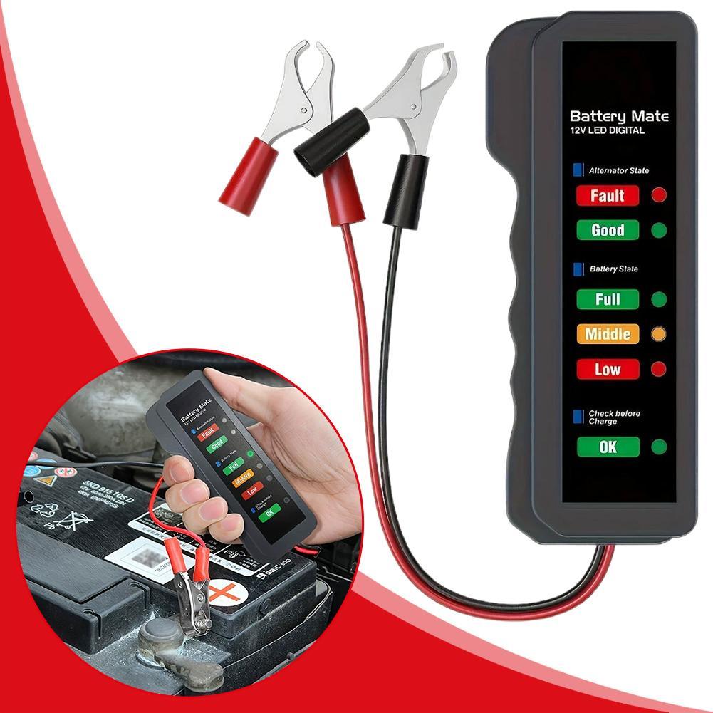 Alternator Tester Digital Diagnostic Tool - เครื่องทดสอบแบตเตอรี่รถยนต์ 12V เครื่องวิเคราะห์แบตเตอรี่แบบดิจิตอลพร้อมไฟ LED แบบพกพาสำหรับรถจักรยานยนต์และรถบรรทุก